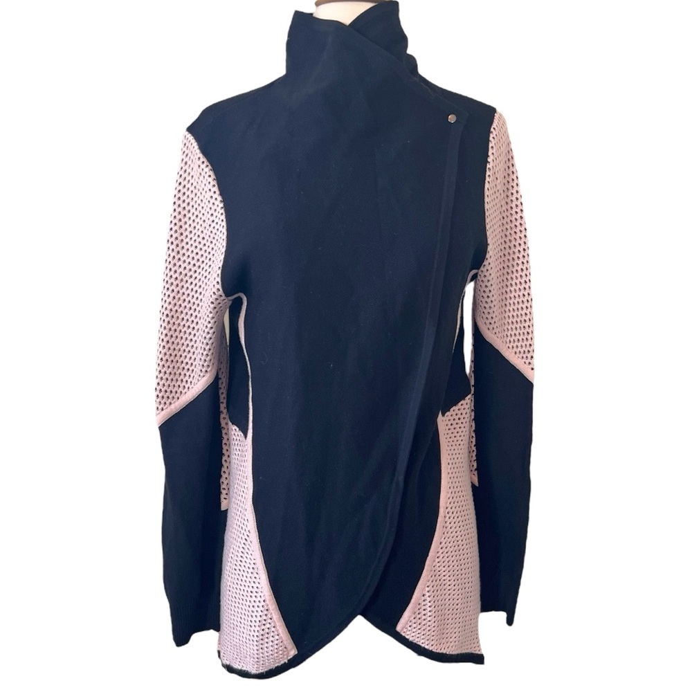St. John Mesh Trim Cutaway Cardigan Jacket Black & Light Pink